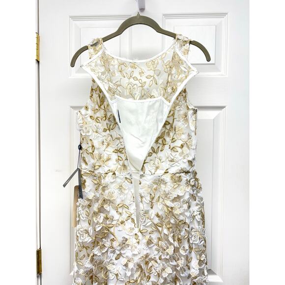 NWT Adrianna Papell 3D Lace Midi Fit & Flare Dress Size 8 Ivory Gold - Picture 5 of 14